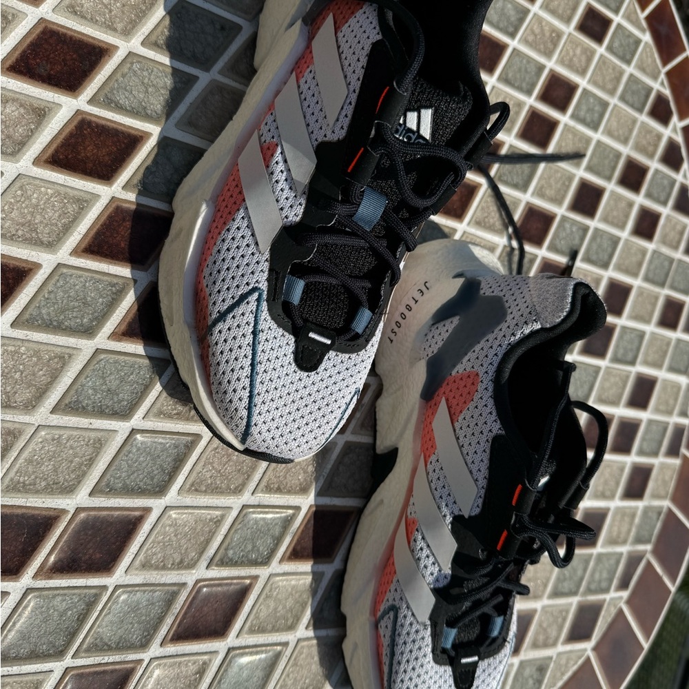 Adidas Jet Boost White and Coral Athletic Sneakers